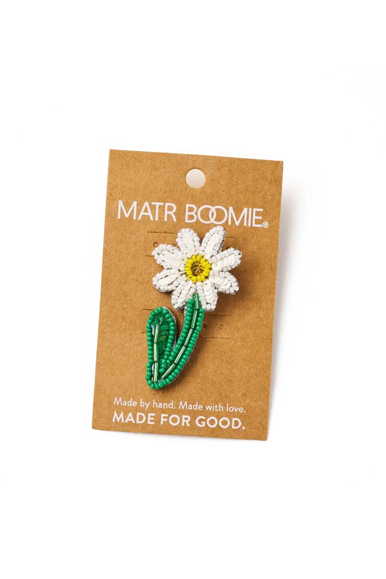Bala Mani Beaded Daisy Brooch Pin, Alternate, color, White