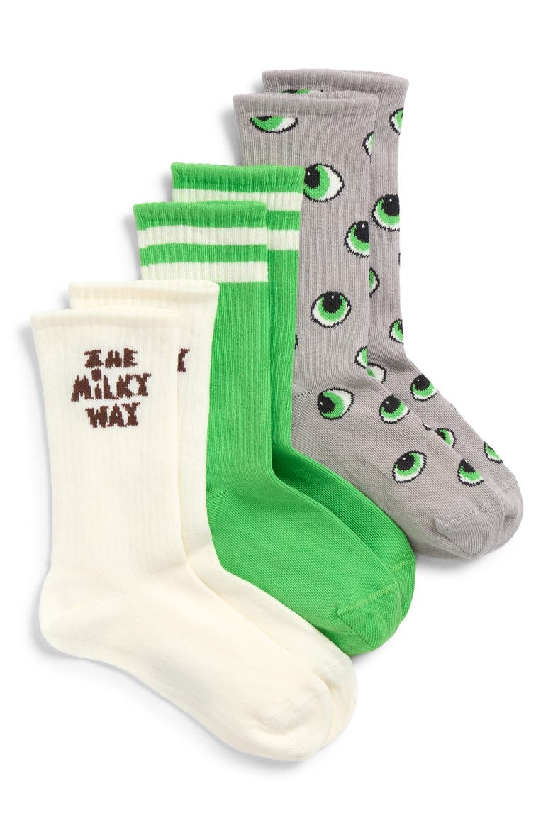 Kids' Assorted 3-Pack Eyes Crew Socks, Main, color, GREEN MULTI