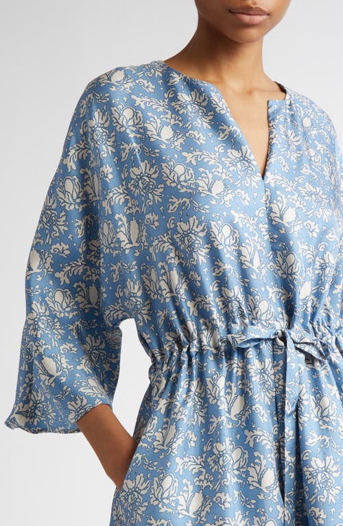 Max Mara Vanessa Floral Print Silk Twill Dress In Light Blue