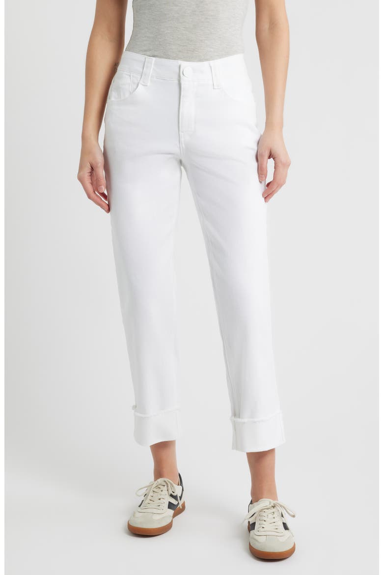 Frayed Cuffed High Waist Boyfriend Jeans, Main, color, OPTIC WHITE