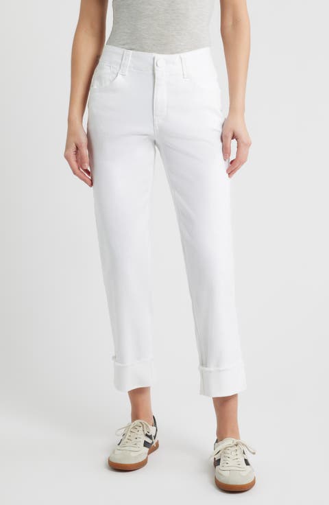 Wit & Wisdom Frayed Cuffed High Waist Boyfriend Jeans (Optic White)