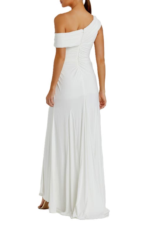 Mac Duggal Foldover Off-the-shoulder Slit Gown In White