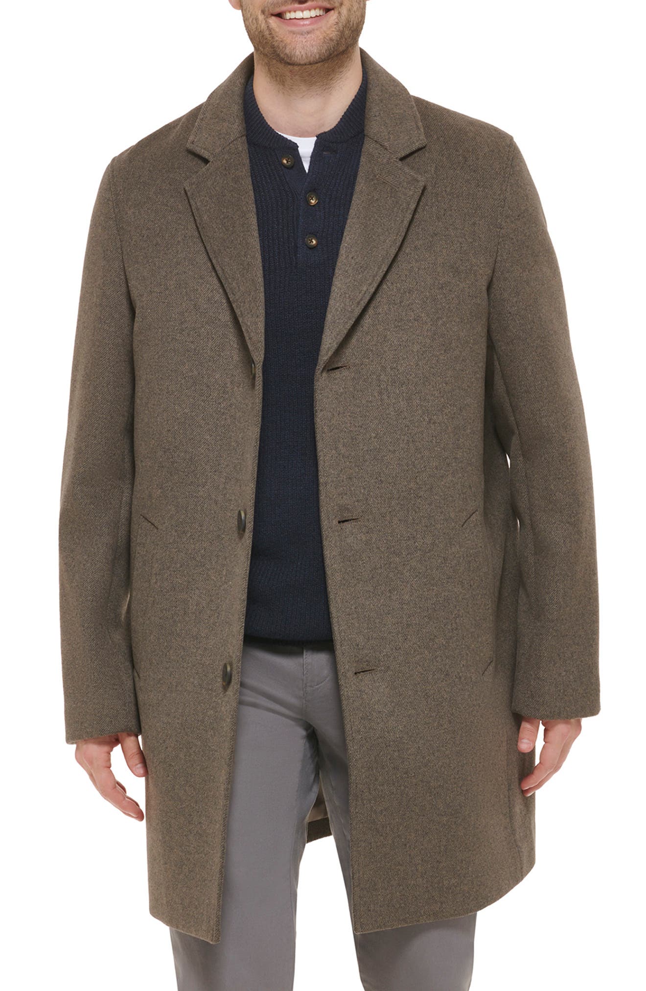 Cole Haan Classic Wool Blend Plush Notched Collar Coat