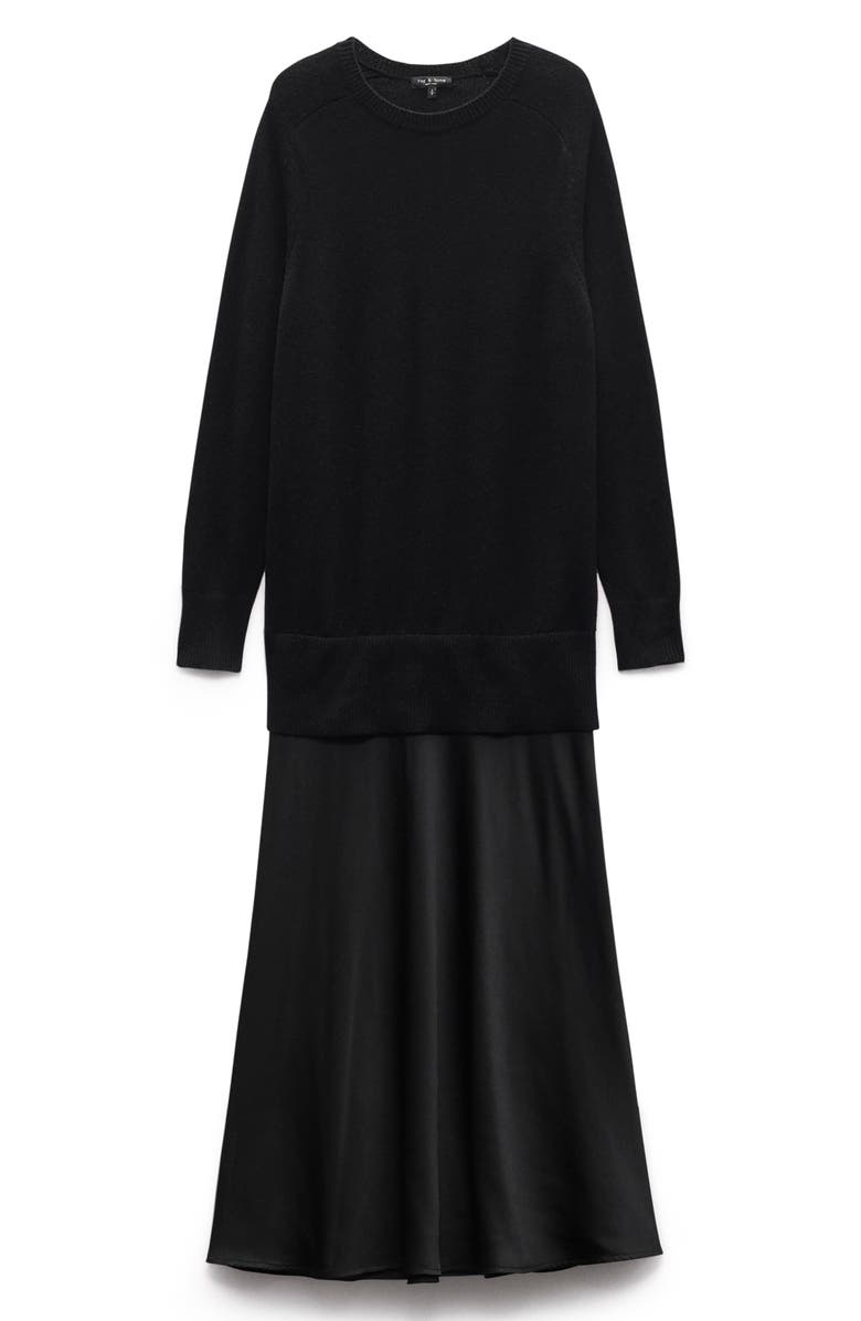 rag & bone Millie Long Sleeve Mixed Media Wool Blend Sweater Dress, Alternate, color, Black