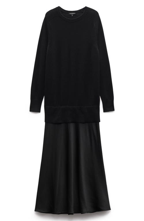Rag & Bone Millie Long Sleeve Mixed Media Wool Blend Sweater Dress In Black