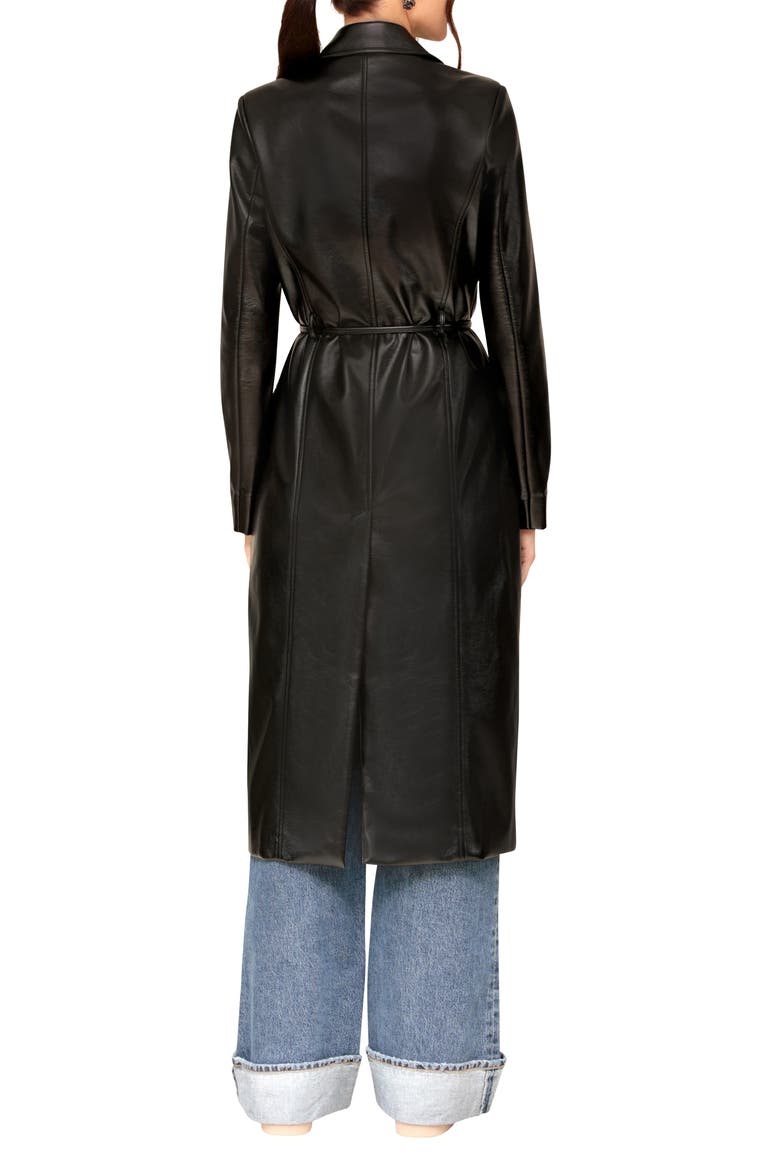 Faux Leather Belted Trench Coat, Alternate, color, BLACK