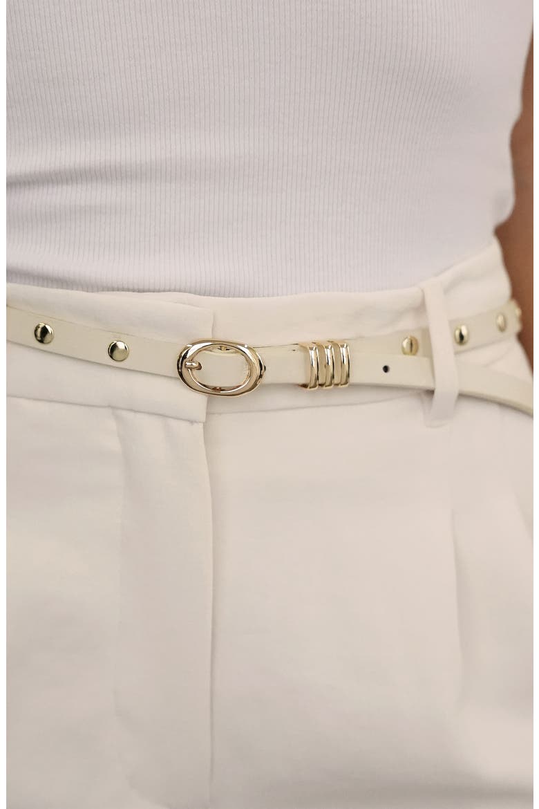 Skinny Studded Leather Belt, Alternate, color, VANILLA