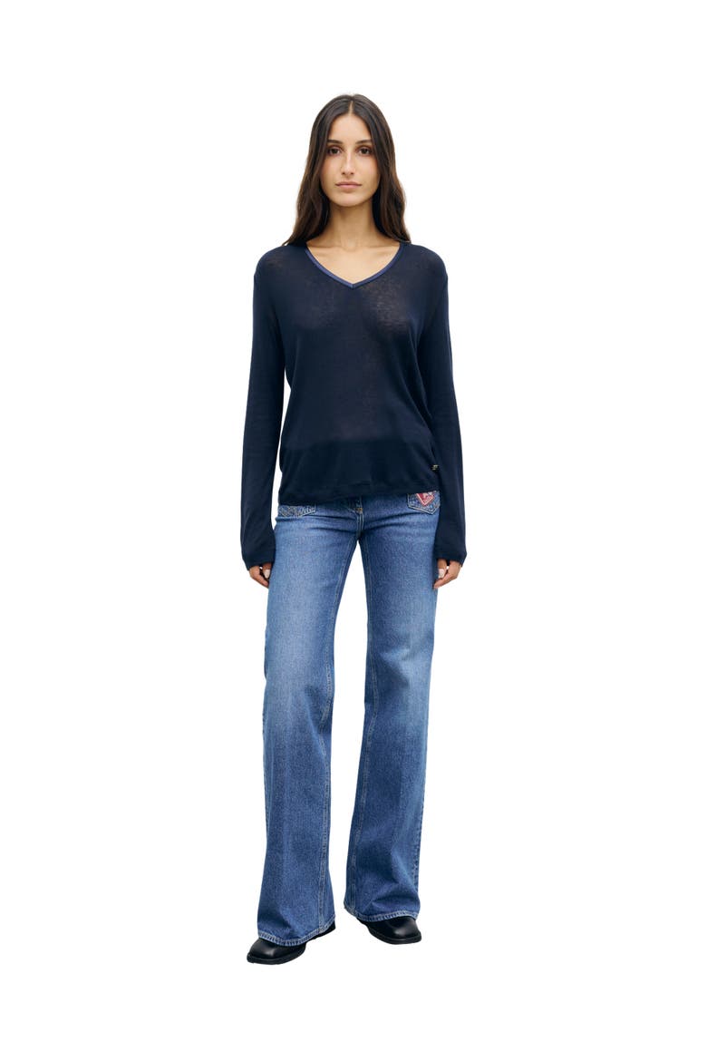Belen Long Sleeve V-Neck T-Shirt, Alternate, color, Navy Blue