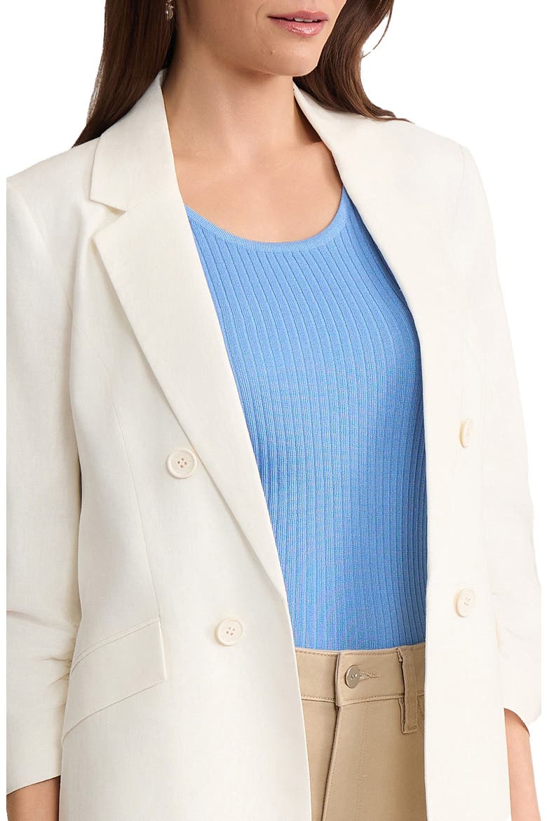 Scrunch Sleeve Faux Double Breasted Linen Jacket, Alternate, color, NATURAL WHITE