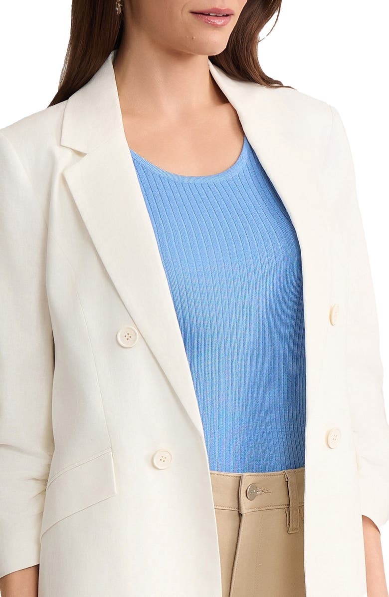 Jones New York Scrunch Sleeve Faux Double Breasted Linen Jacket, Alternate, color, Natural White