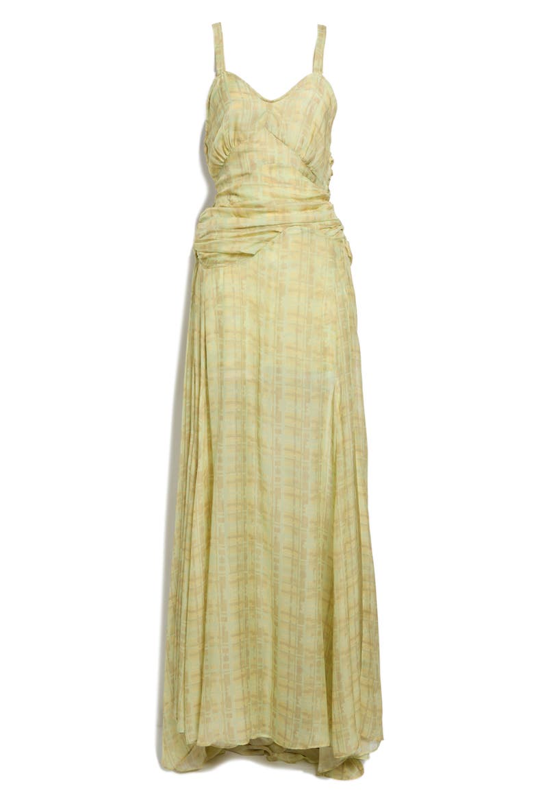 Plume Plaid Silk Chiffon Gown, Main, color, BUTTER PLAID