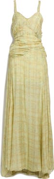 Collina Strada Plume Plaid Silk Chiffon Gown