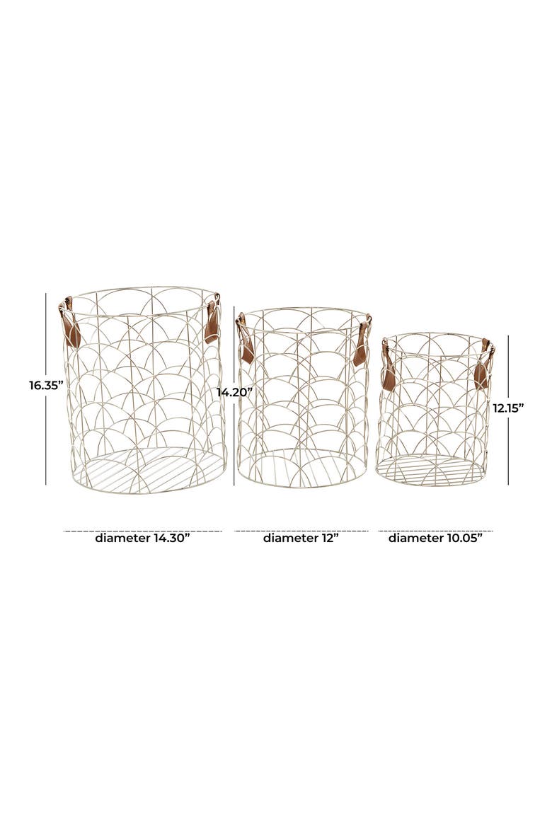 Silvertone Metal Glam Storage Basket with Faux Leather Handles - Set of 3, Alternate, color, SILVER