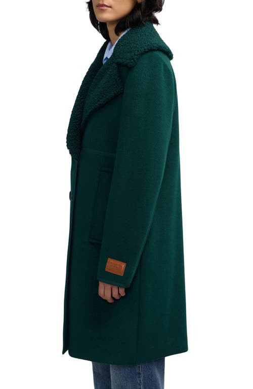 Scotch & Soda Runa Faux Shearling Collar Peacoat In Green