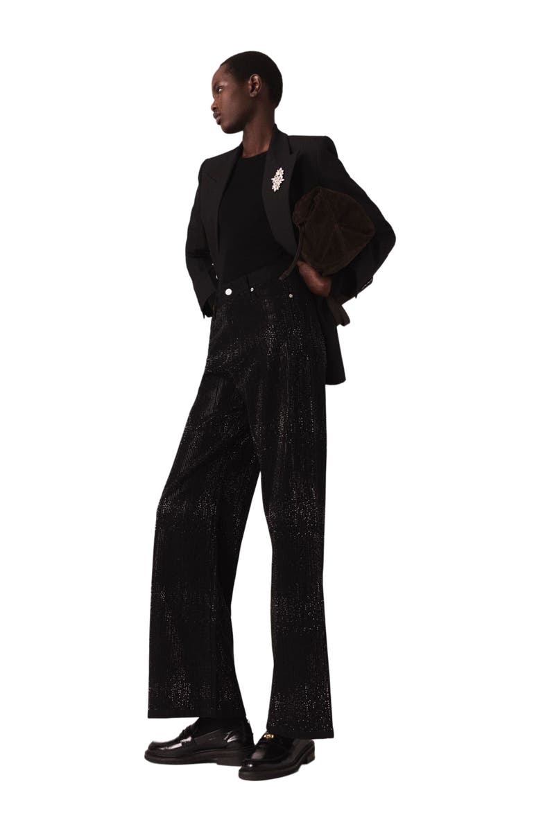 maje Wide-leg rhinestone jeans, Alternate, color, Black