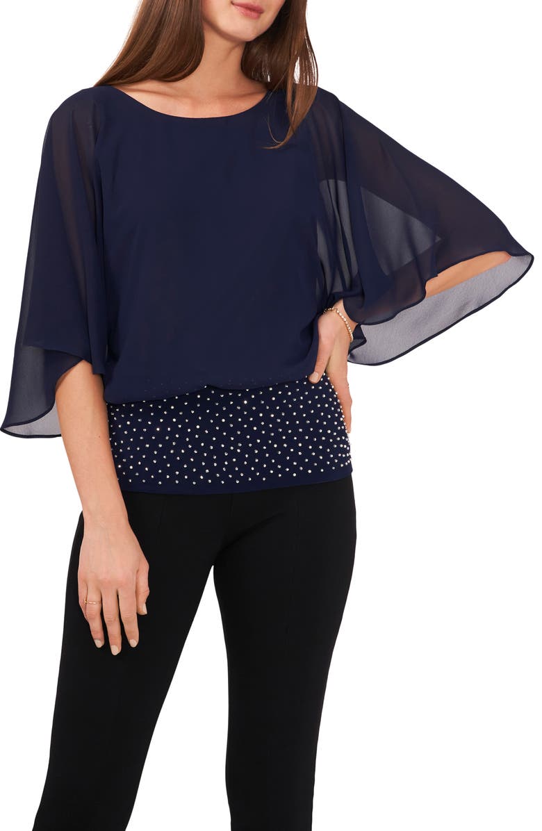 Chaus Flutter Sleeve Blouson Top, Main, color, Navy