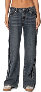 EDIKTED Contrast Panel Low Rise Wide Leg Jeans