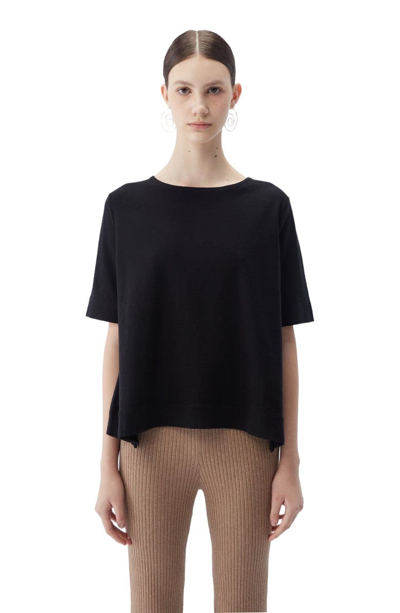 GOBI Mongolian Cashmere Box-Cut Cotton Silk Cashmere Blend T-Shirt, Main, color, Black