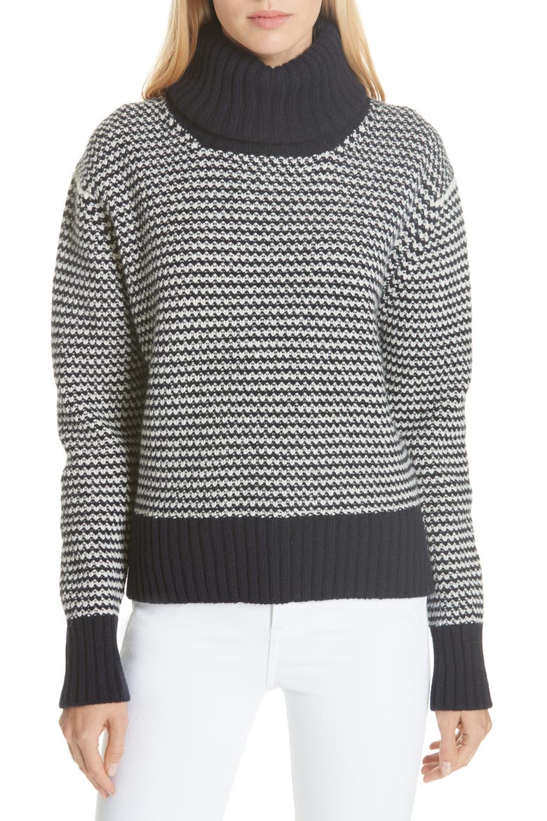Roshin Textured Roll Neck Wool Sweater, Main, color, NAVY/ ECRU