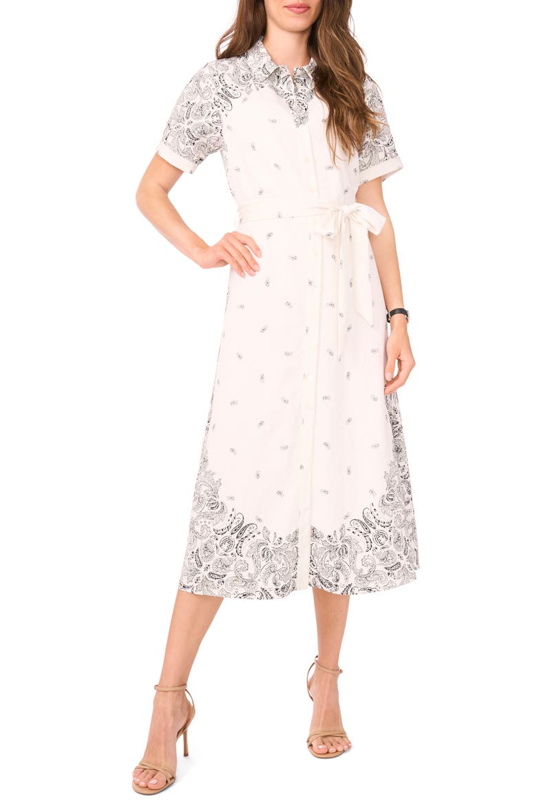 Bandana Print Short Sleeve Shirtdress, Main, color, BRIGHT WHITE