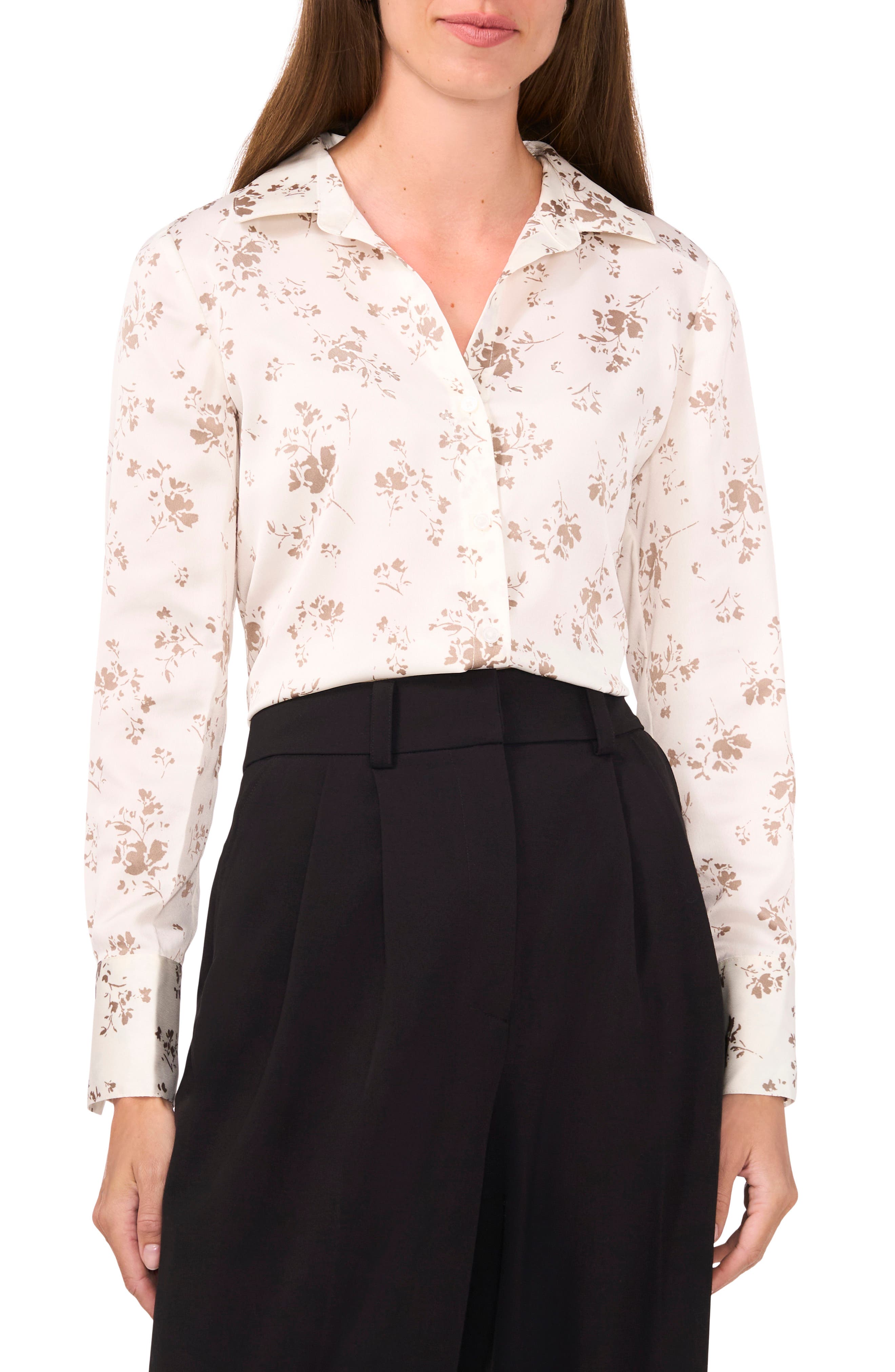 Halogen® Long Sleeve Satin Button-Up Shirt