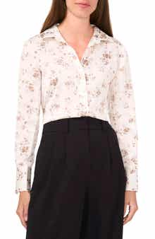 Halogen® Long Sleeve Satin Button-Up Shirt