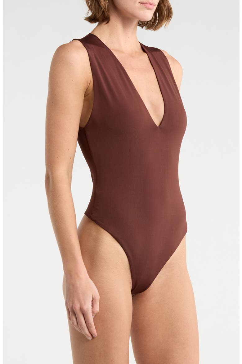 Olea V-Neck Bodysuit, Alternate, color, MOCHA