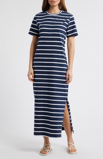 Caslon ® Patch Pocket Stripe Maxi T-shirt Dress In Blue