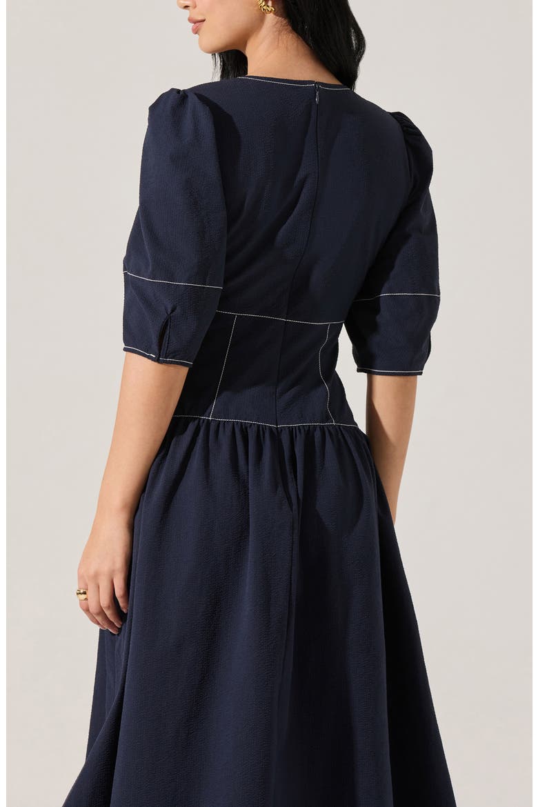 Samarra Topstitch Midi Dress, Alternate, color, NAVY