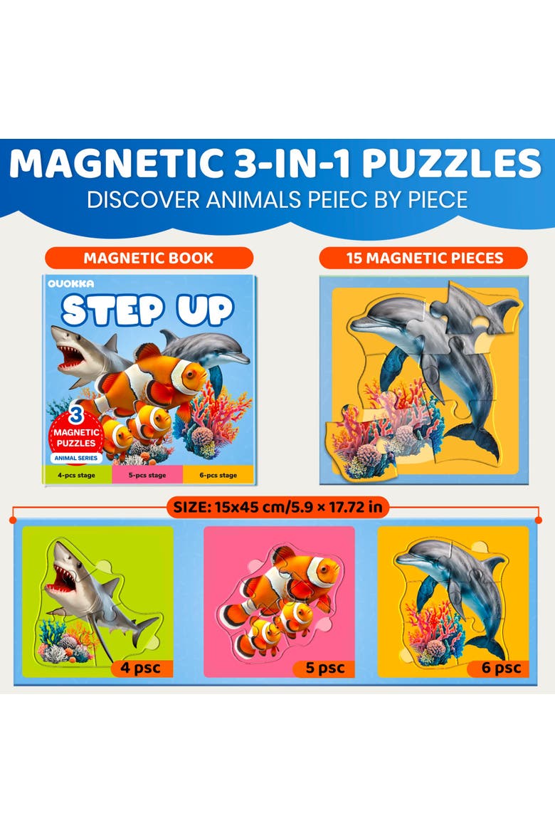 Step Up Magnetic Kids Puzzle Collection - Ocean, Safari & Wild Animals, Alternate, color, Ocean