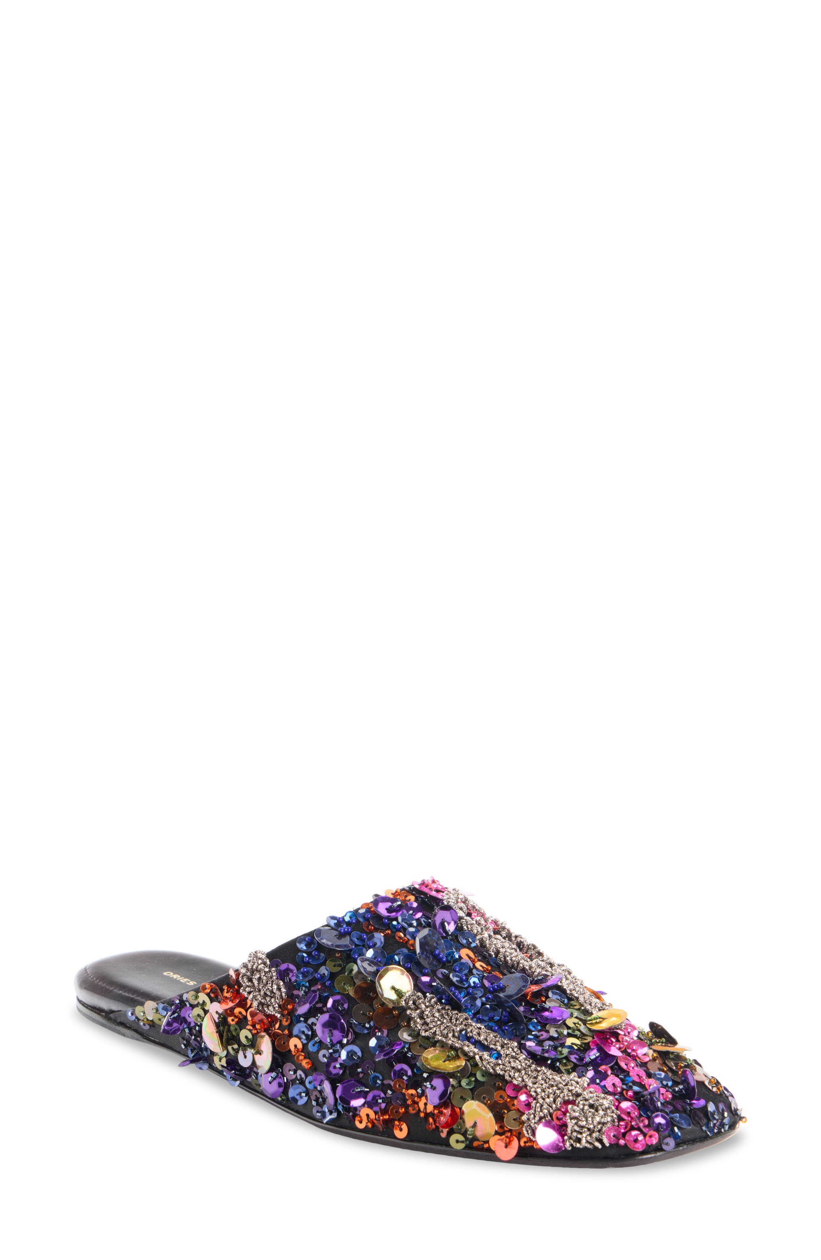 Dries Van Noten Sequin & Bead Mule, Main, color, Orange Multicolor
