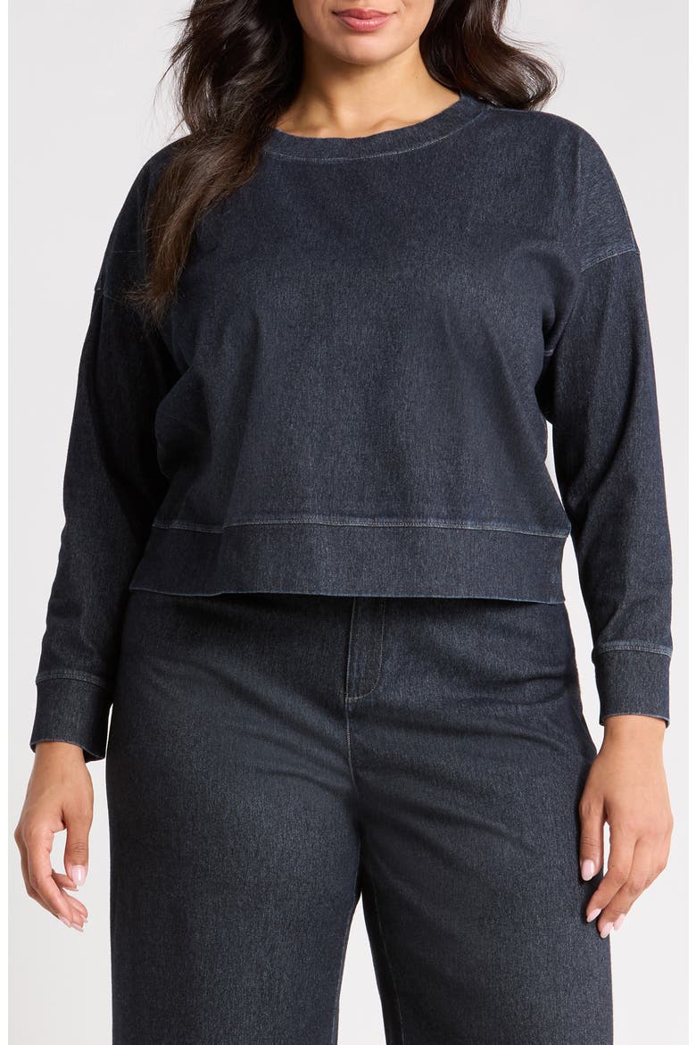 Stretch Organic Cotton Crop Sweatshirt, Main, color, DARK WASH