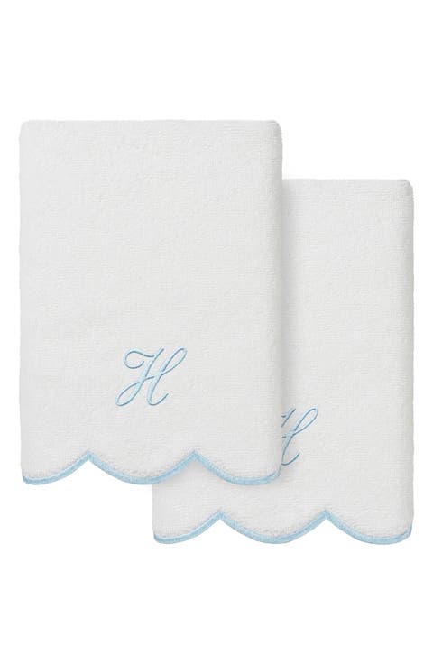 Scallop Personalized Monogram 2-Piece Hand Towel Set