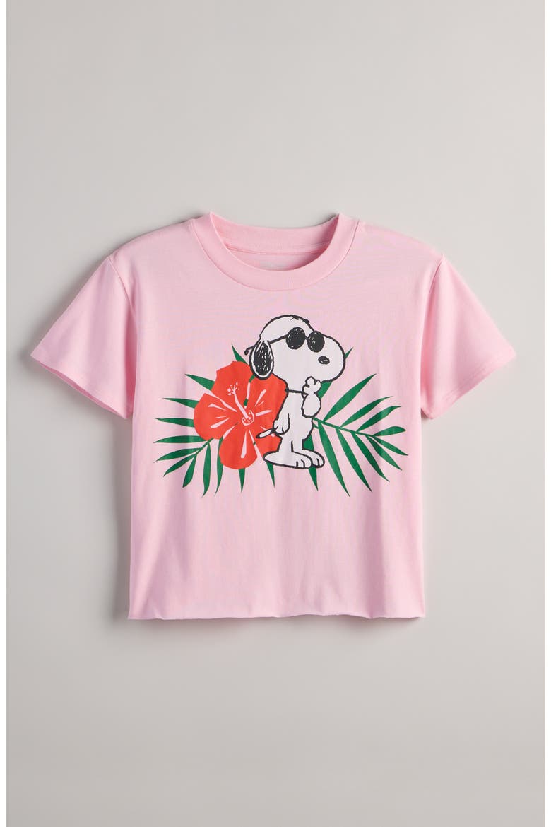 Kids' Crop Graphic T-Shirt, Main, color, PINK ORCHID TROPICAL SNOOPY