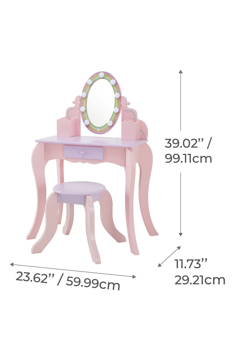 Teamson Kids Fantasy Fields Little Princess Rapunzel Vanity Play Set with LED Mirror, Alternate, color, Pink