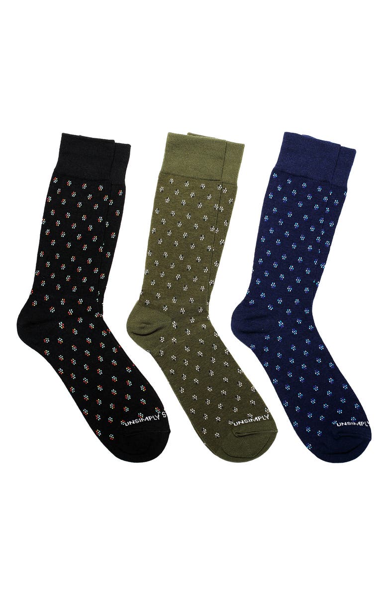 UNSIMPLY STITCHED Assorted 3-Pack of Crew Socks, Main, color, Black Multi