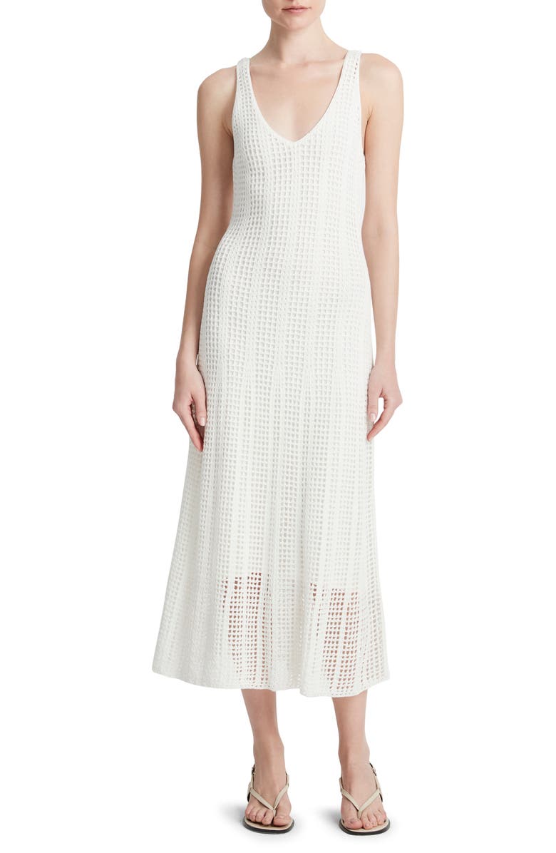Vince Open Stitch Cotton Knit Dress, Main, color, Off White