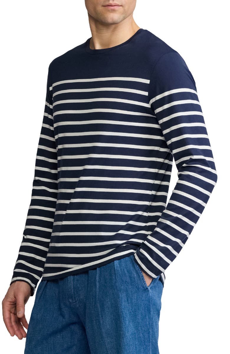 Ralph Lauren Purple Label Luxury Lisle Stripe Long Sleeve T-Shirt, Alternate, color, Classic Chairman Navy