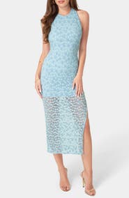 bebe Daisy Lace Body-Con Halter Dress