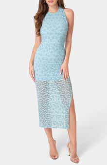 bebe Daisy Lace Body-Con Halter Dress