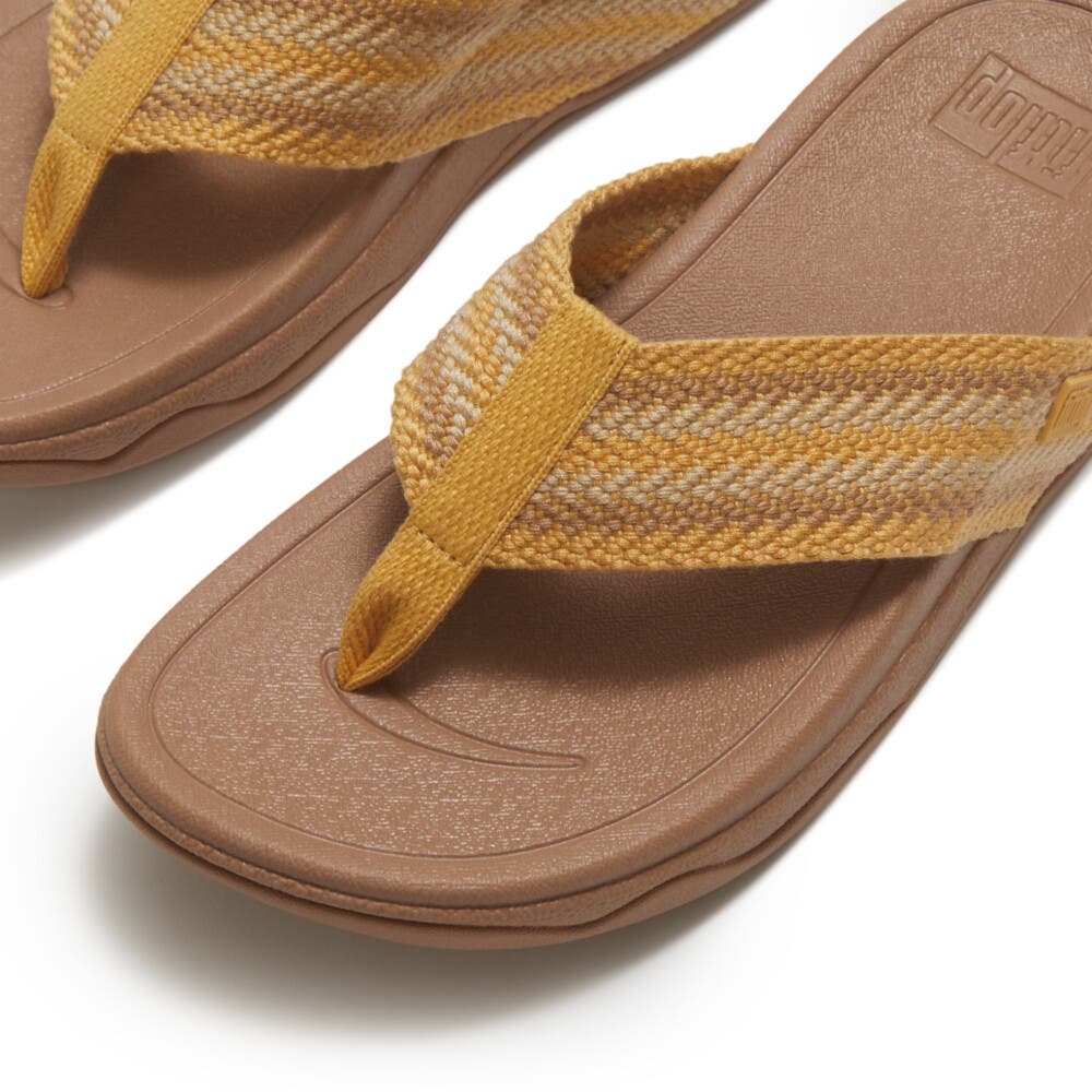 FitFlop Surfa Stripe-Webbing Toe-Post Sandals, Alternate, color, Turmeric/Classic Tan Mix