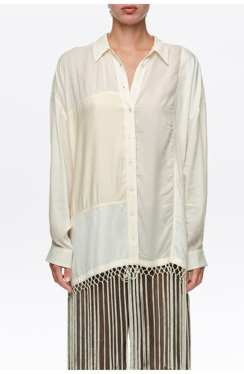 Patchwork Fringed Oversized Shirt