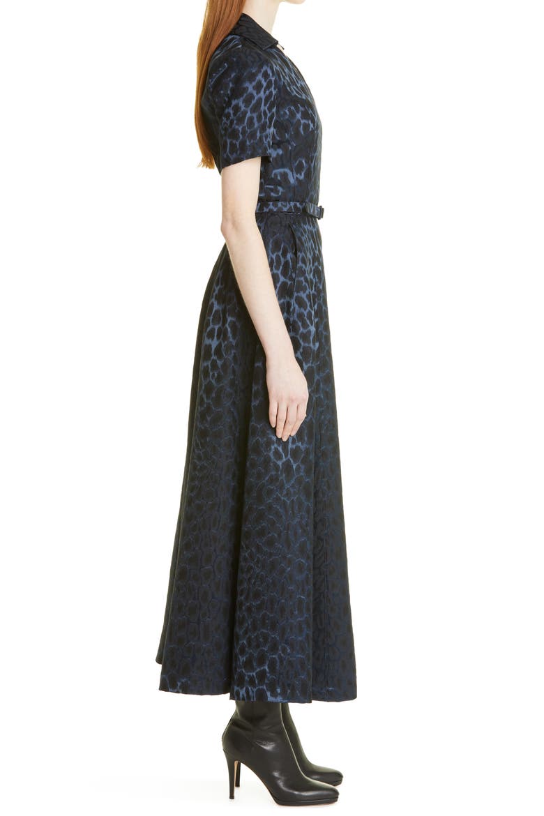 Leopard Jacquard Wool Blend Belted Dress, Alternate, color, NAVY MULTI