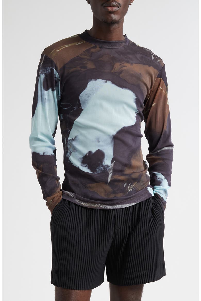 トップス HOMME PLISSE ISSEY MIYAKE AGATE SHEER Agate Print Sheer Mesh Long Sleeve Shirt (Men) | Nordstrom