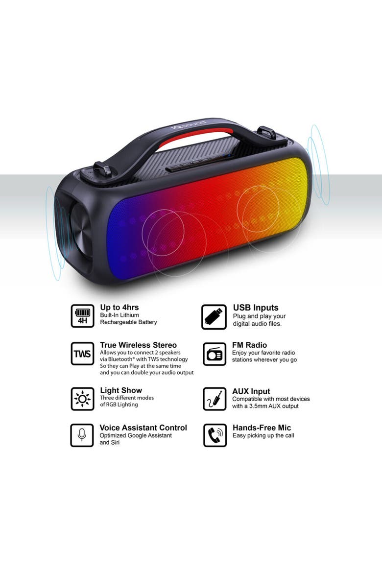 LED Portable Bluetooth Speaker IPX5 Water Resistant, Alternate, color, Black