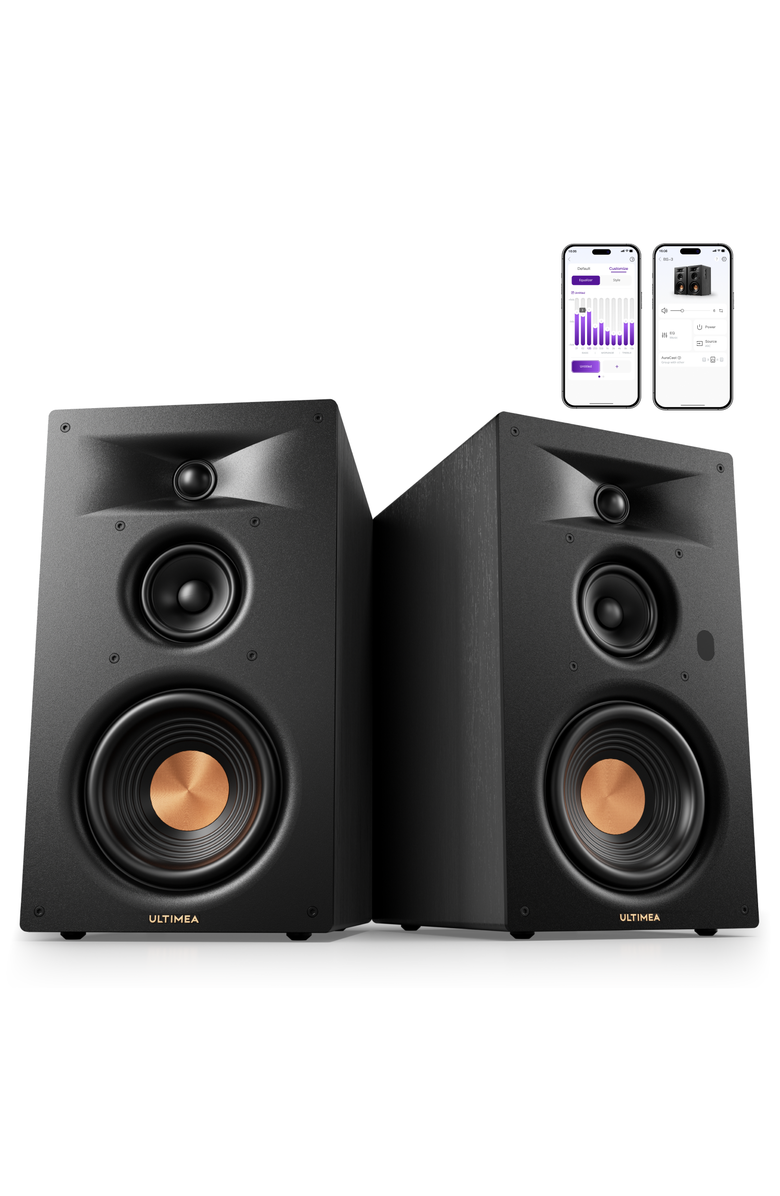 Ultimea BS-3 3-Way Bluetooth Bookshelf Speakers with HDMI ARC, 70W RMS, 5.25" Woofer, App Control, Main, color, Black