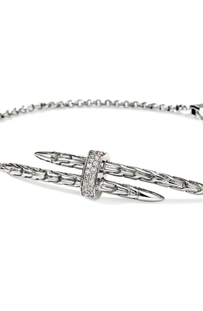 John Hardy Pavé Diamond Spear Station Bracelet, Alternate, color, Silver