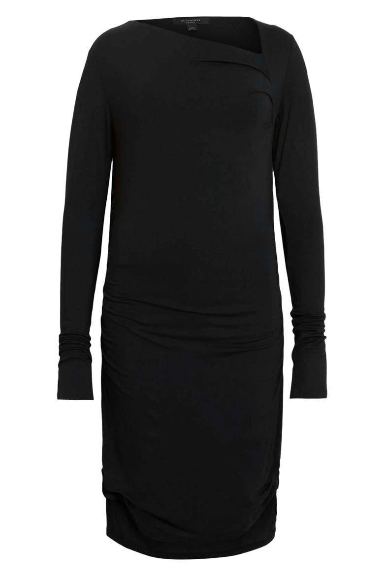 Seyma Asymmetric Square Neck Long Sleeve Knit Minidress, Alternate, color, BLACK
