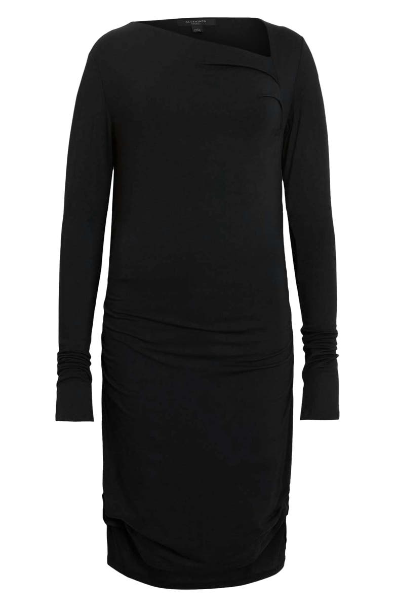 AllSaints Seyma Asymmetric Square Neck Long Sleeve Knit Minidress, Alternate, color, Black