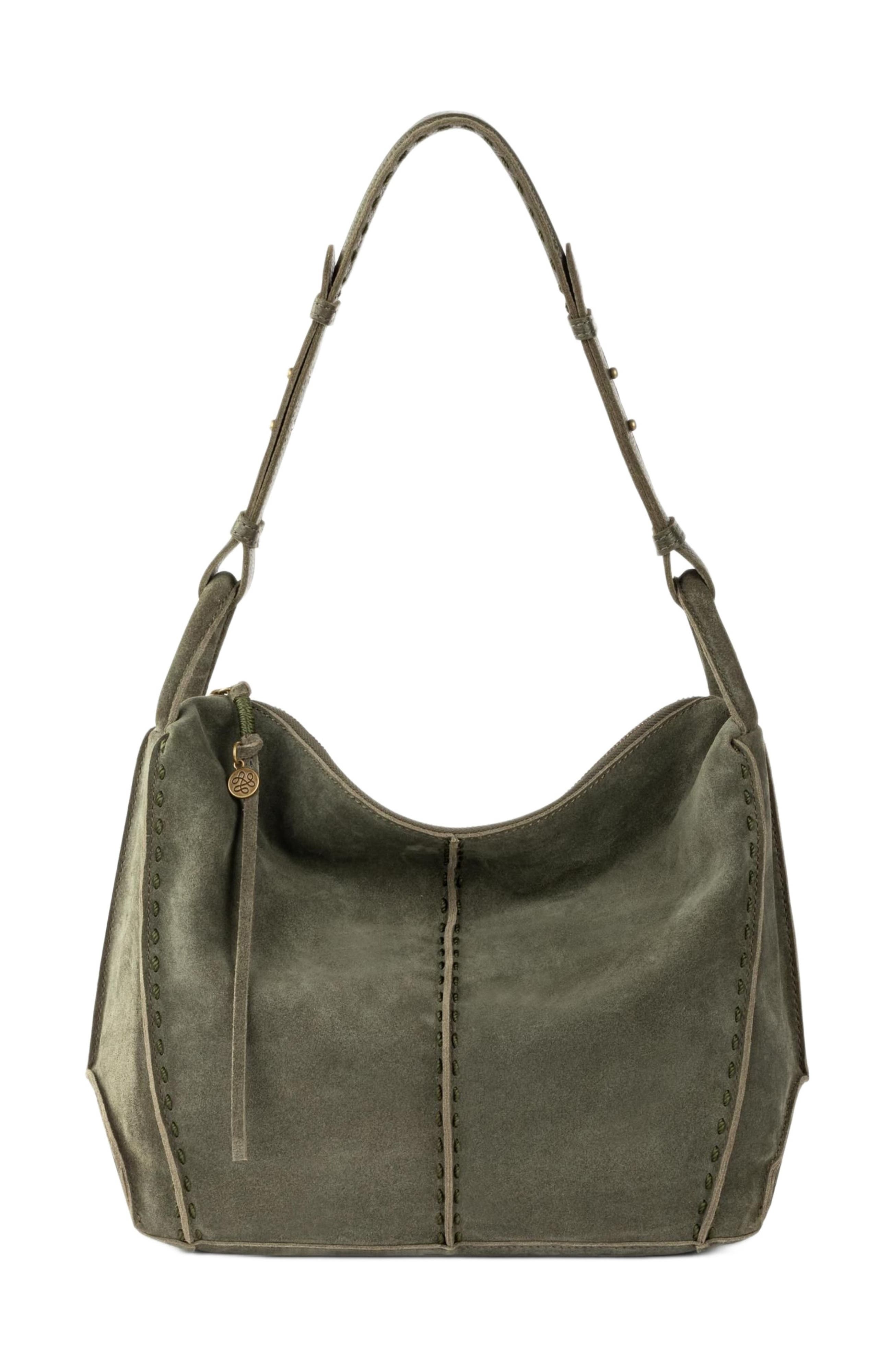 Los Feliz Hobo Leather Bag, Alternate, color, Moss Suede